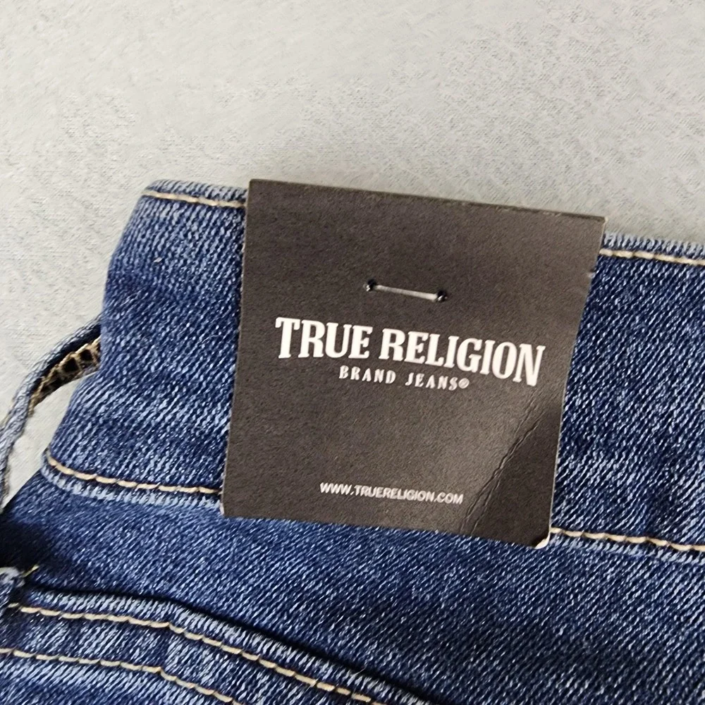 True Religion Bobby Applique Jeans Mens 31x32 Med Wash Relaxed Baggy Denim NWT